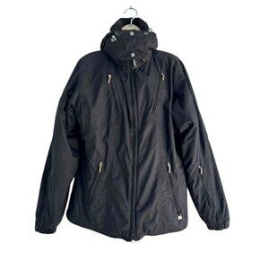 VTG NILS Woman's Sz 12 Black Mountain Black Ski Jacket Hooded Quilted Lining